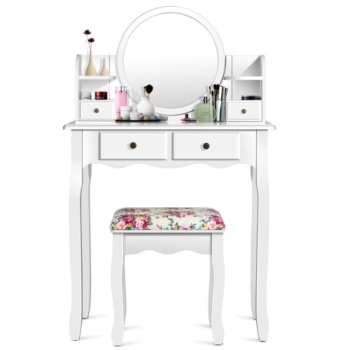 Topbuy Vanity Table Set w/Detachable Mirror & Stool