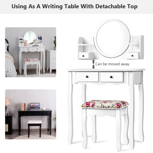 Topbuy Vanity Table Set w/Detachable Mirror & Stool