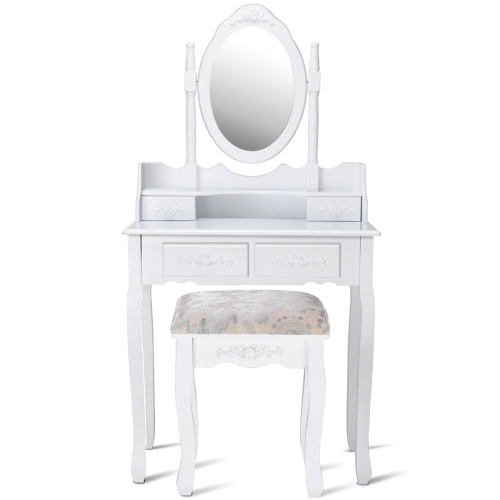TOPBUY  360 Degree Rotatable Vanity Mirror Dressing Unit W/ Padded Stool