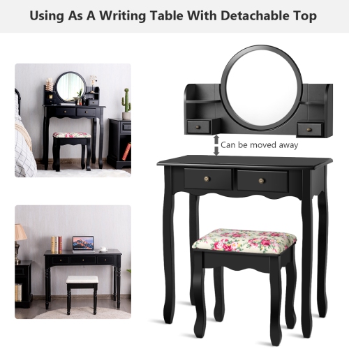 Topbuy Vanity Table Set w/Detachable Mirror & Stool
