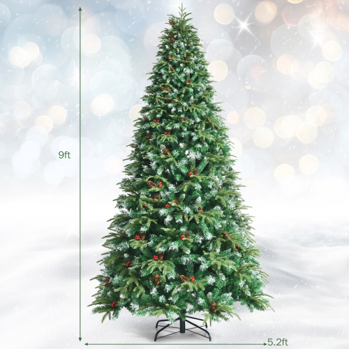Gymax 9 FT Pre-Lit Artificial Christmas Tree Hinged Xmas Tree w/ 11 Flash Modes
