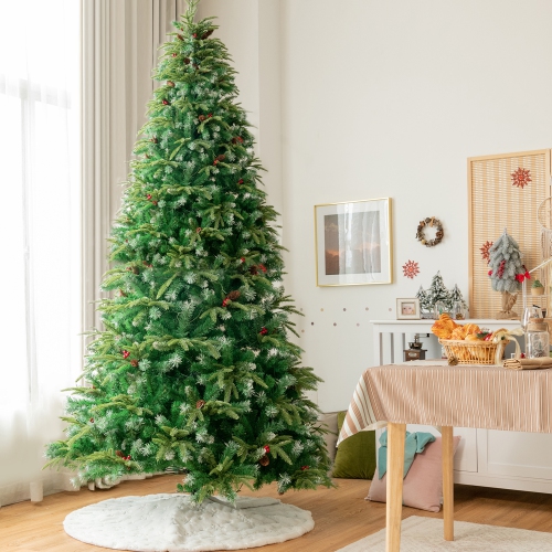 Gymax 9 FT Pre-Lit Artificial Christmas Tree Hinged Xmas Tree w/ 11 Flash Modes