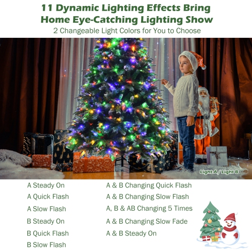 Gymax 9 FT Pre-Lit Artificial Christmas Tree Hinged Xmas Tree w/ 11 Flash Modes
