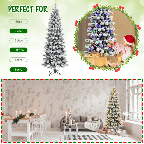 Gymax 7.5 ft Pre-lit Snow Flocked Artificial Christmas Tree w/ Multi-Color LED Lights