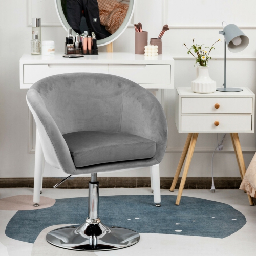Gymax Modern Velvet Chair Height Adjustable Bar Stool 360° Swivel Makeup Seat