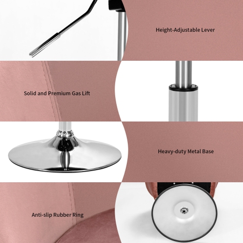 Gymax Modern Velvet Chair Height Adjustable Bar Stool 360° Swivel Makeup Seat