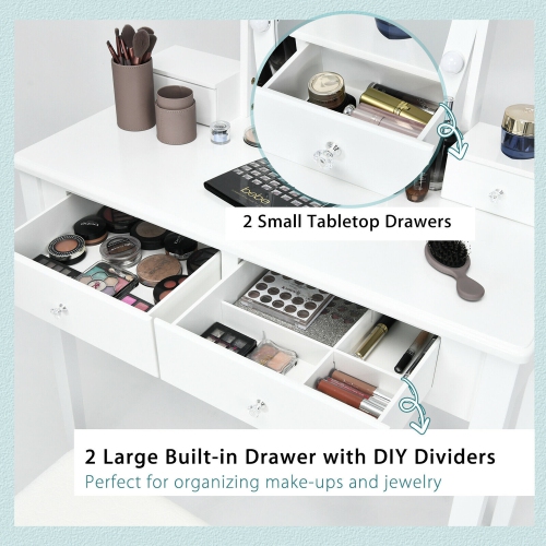 Gymax Vanity Table Set with Lighted Mirror Adjustable 10 Bulbs Dresser 4 Drawer