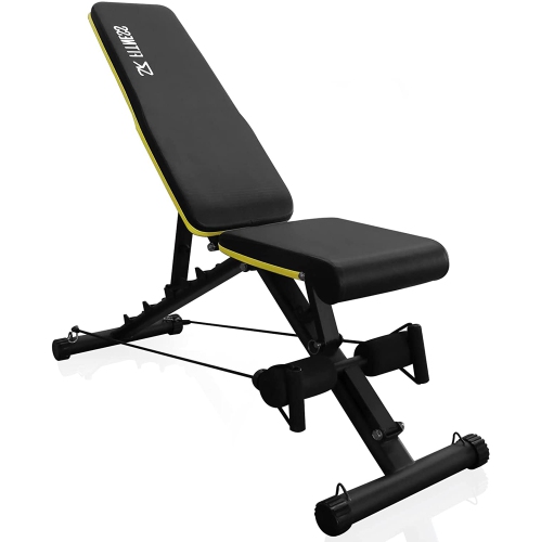 SK DEPOT Utility Weight Bench with Resistance Bands 18 Positions Adjustable Foldable for Lifting Whole Body Workout Home Gym Sit-up/Push up Exercise