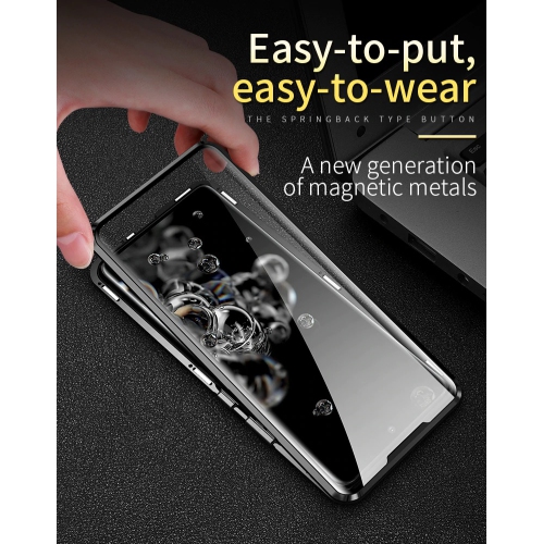 BRENDA Magnétique Coque Métallique Coque Intégrale Double Face 360 Protection en Verre Trempé avec Cadre Métallique pour Samsung Galaxy S20 FE