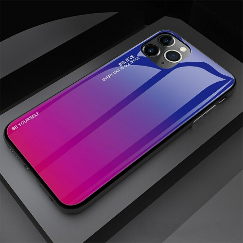 HELVIS  Gradient Tempered Glass Phone Case Cover for Iphone 13 Pro (Purple-Blue)