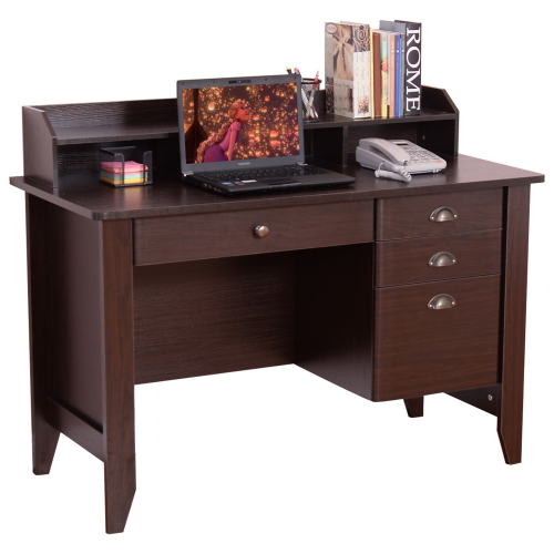 TOPBUY  Wooden Computer Writing Desk Office Study Table With Drawers Black/walnut