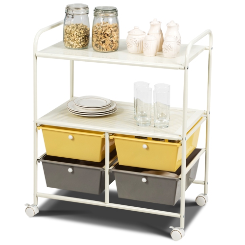 TOPBUY  4-Drawer Rolling Storage Cart Metal Rack Organizer Shelf With Wheels Yellow+Grey