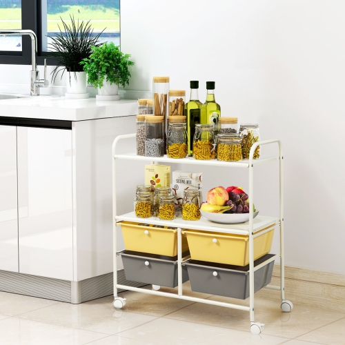 Topbuy 4-Drawer Rolling Storage Cart Metal Rack Organizer Shelf with Wheels Yellow+Grey