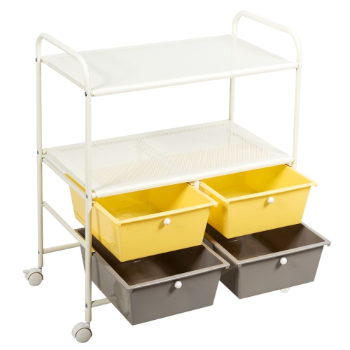 Topbuy 4-Drawer Rolling Storage Cart Metal Rack Organizer Shelf with Wheels Yellow+Grey