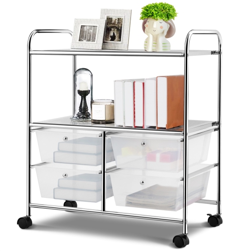 TOPBUY  4-Drawer Rolling Storage Cart Metal Rack Organizer Shelf With Wheels Clear