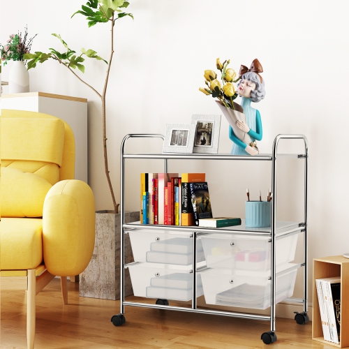 Topbuy 4-Drawer Rolling Storage Cart Metal Rack Organizer Shelf with Wheels Clear