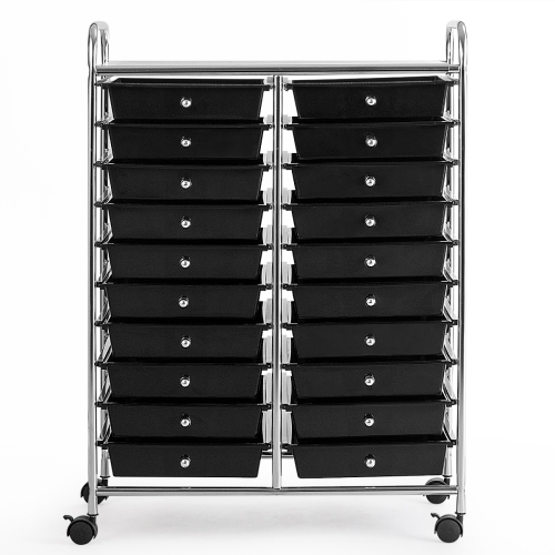 Topbuy 20-Drawers Rolling Storage Cart with Organizer Top Black