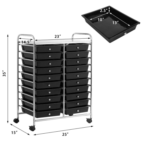 Topbuy 20-Drawers Rolling Storage Cart with Organizer Top Black