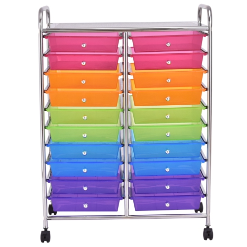 TOPBUY  20-Drawers Rolling Storage Cart With Organizer Top Multi Color