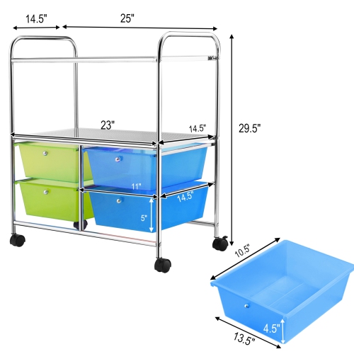 Topbuy 4-Drawer Rolling Storage Cart Metal Rack Organizer Shelf with Wheels Green+ Blue