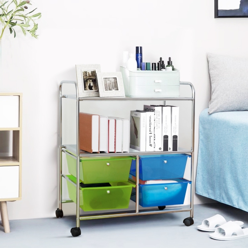 Topbuy 4-Drawer Rolling Storage Cart Metal Rack Organizer Shelf with Wheels Green+ Blue