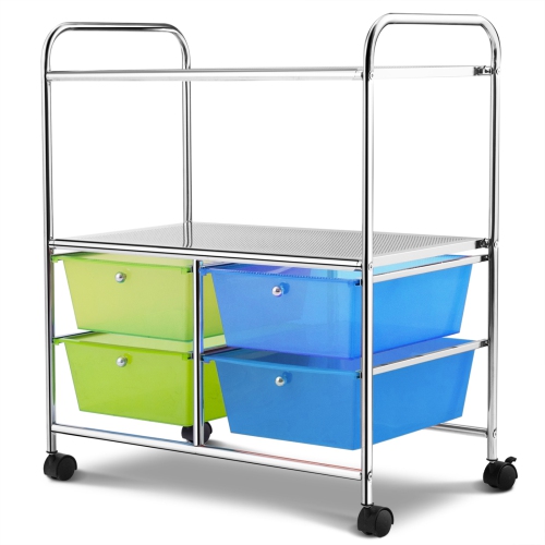 Topbuy 4-Drawer Rolling Storage Cart Metal Rack Organizer Shelf with Wheels Green+ Blue