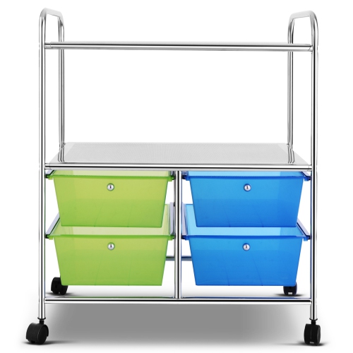 Topbuy 4-Drawer Rolling Storage Cart Metal Rack Organizer Shelf with Wheels Green+ Blue