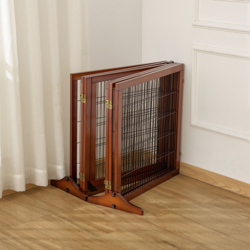 PawHut Wooden Pet Gate, Dog Safety Barrier, Freestanding Foldable Fence, w/ 6 Panels, 2 Support Feet, for House Doorway Stairs, Small & Medium Dogs,