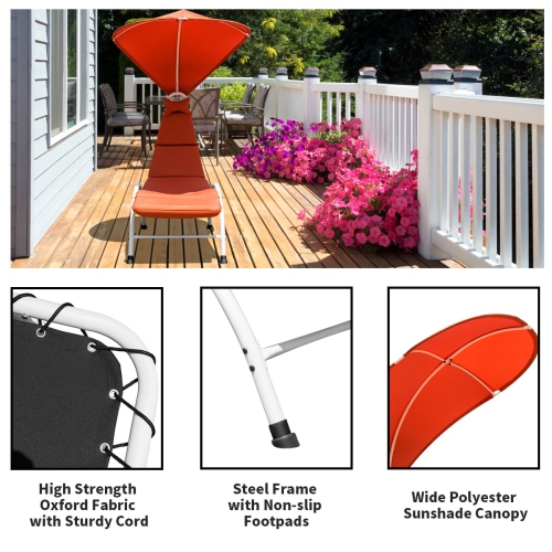 Topbuy Patio Chaise Chaise Lounge Chair with Canopy Cushioned Canopy Lounger