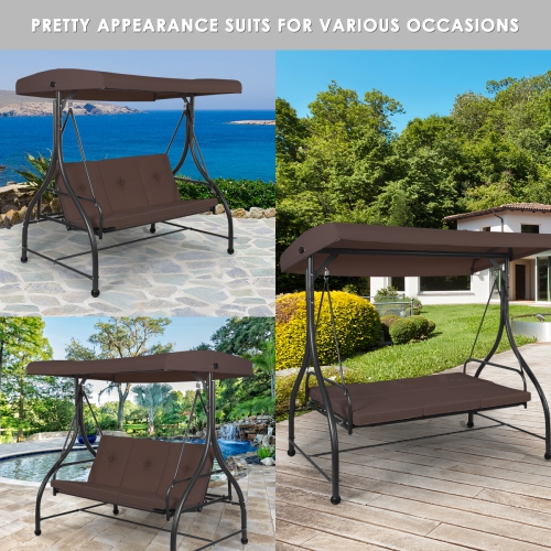 Topbuy 3 Person Porch Swing Hammock Bench Chair Outdoor with Canopy Turquoise/Beige/ Black/Brown/Wine Red