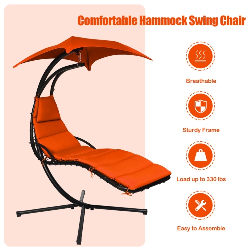 Topbuy Patio Hammock Chair Floating Hanging Chaise Lounge Chair W/ Canopy Orange/Turquoise/Blue