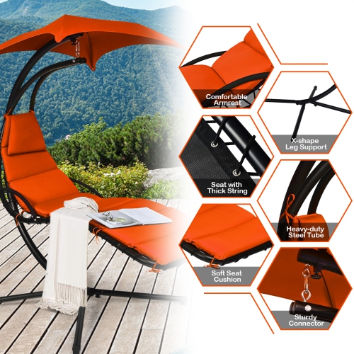 Topbuy Patio Hammock Chair Floating Hanging Chaise Lounge Chair W/ Canopy Orange/Turquoise/Blue