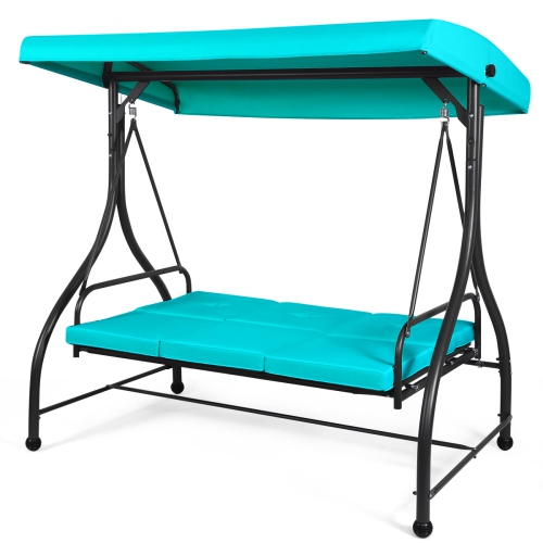 TOPBUY  3 Person Porch Swing Hammock Bench Chair Outdoor With Canopy Turquoise/beige/ Black/brown/wine In Red