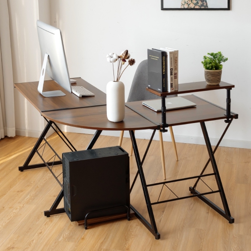 TopBuy – Table de jeu en coin pour ordinateur avec support pour moniteur et plateau organisateur, noir/antique/noyer