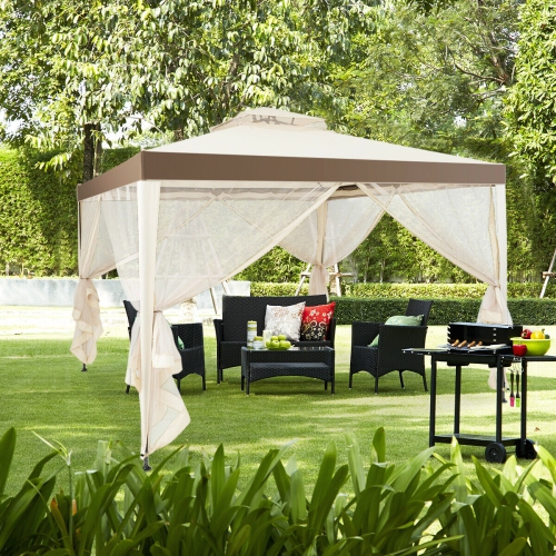 Topbuy 10' x 10' 2-tier Outdoor Netting Canopy Sun Shade Gazebo Tent for Picnic Party