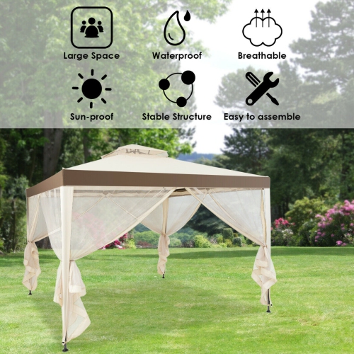 Topbuy 10' x 10' 2-tier Outdoor Netting Canopy Sun Shade Gazebo Tent for Picnic Party