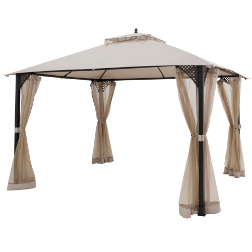Topbuy 12' x 10' Octagonal Tent Outdoor Gazebo Canopy Shelter with Mosquito Netting Brown/Beige