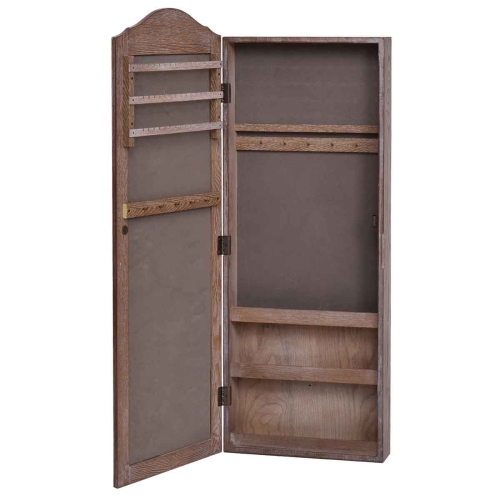Topbuy Jewelry Cabinet Mirrored Armoire Storage Organizer Wall Hanging Walnut