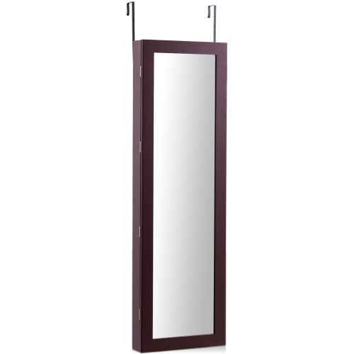 TOPBUY  Lockable Armoire Dressing Organizer Wall Door Mounted Mirrored Jewelry Cabinet W/ Led Lights