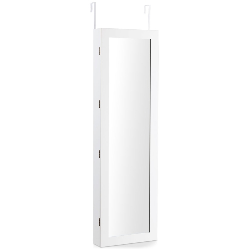 TOPBUY  Wall Mounted Mirrored Jewelry Organizer Armoire Cabinet W/ Led & Lock In White