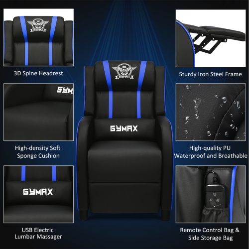 Topbuy PU Leather Gaming Recliner Chair Single Massage Lounge Sofa with Lumbar Cushion