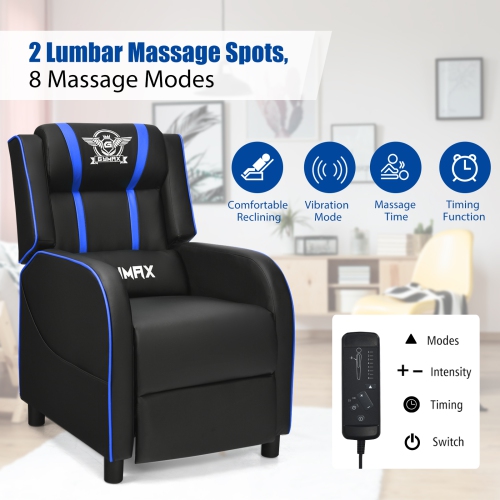Topbuy PU Leather Gaming Recliner Chair Single Massage Lounge Sofa with Lumbar Cushion