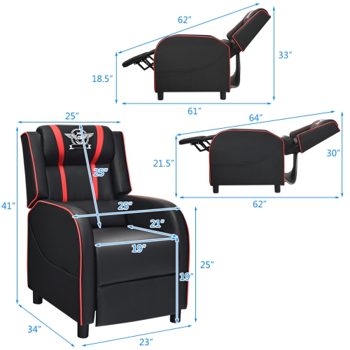 Topbuy PU Leather Gaming Recliner Chair Single Massage Lounge Sofa with Lumbar Cushion