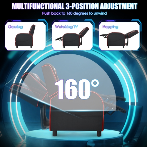 Topbuy PU Leather Gaming Recliner Chair Single Massage Lounge Sofa with Lumbar Cushion