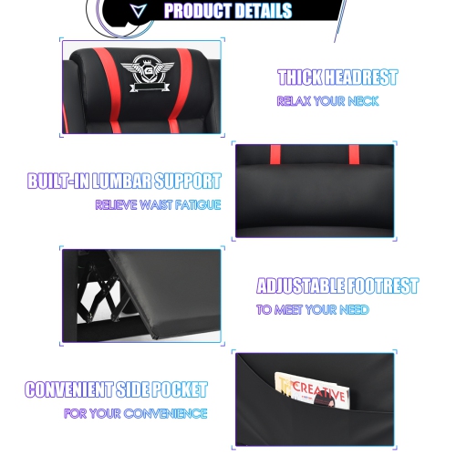 Topbuy PU Leather Gaming Recliner Chair Single Massage Lounge Sofa with Lumbar Cushion