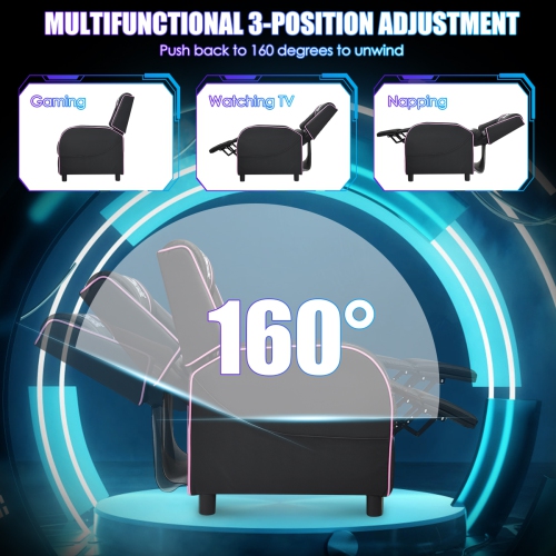 Topbuy PU Leather Gaming Recliner Chair Single Massage Lounge Sofa with Lumbar Cushion