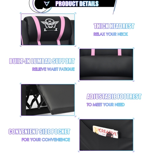 Topbuy PU Leather Gaming Recliner Chair Single Massage Lounge Sofa with Lumbar Cushion