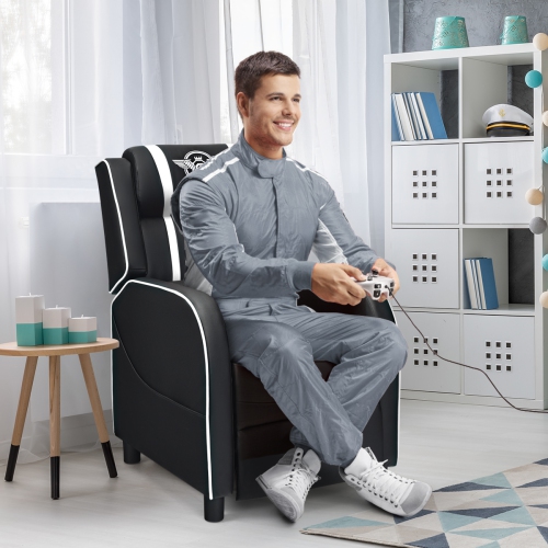 Topbuy PU Leather Gaming Recliner Chair Single Massage Lounge Sofa with Lumbar Cushion