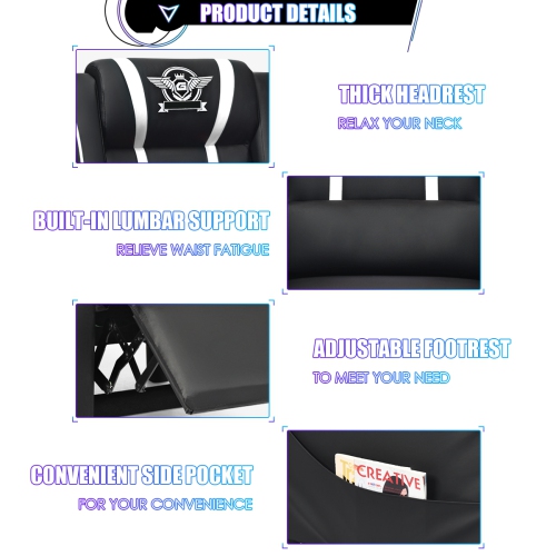 Topbuy PU Leather Gaming Recliner Chair Single Massage Lounge Sofa with Lumbar Cushion