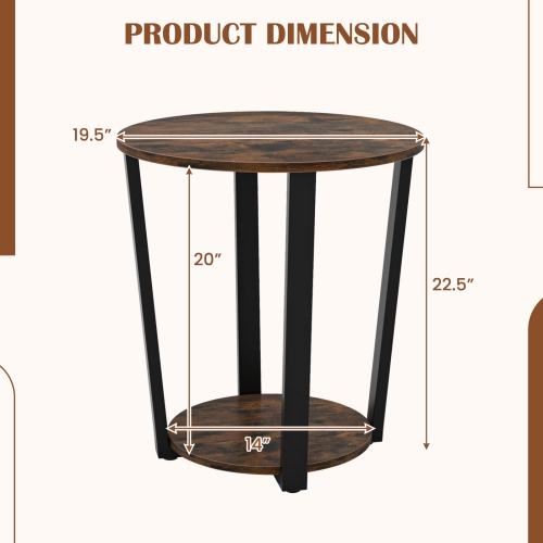 Topbuy 2-Tier Industrial Round End Table Metal Sofa Side Table W/ Storage Shelf